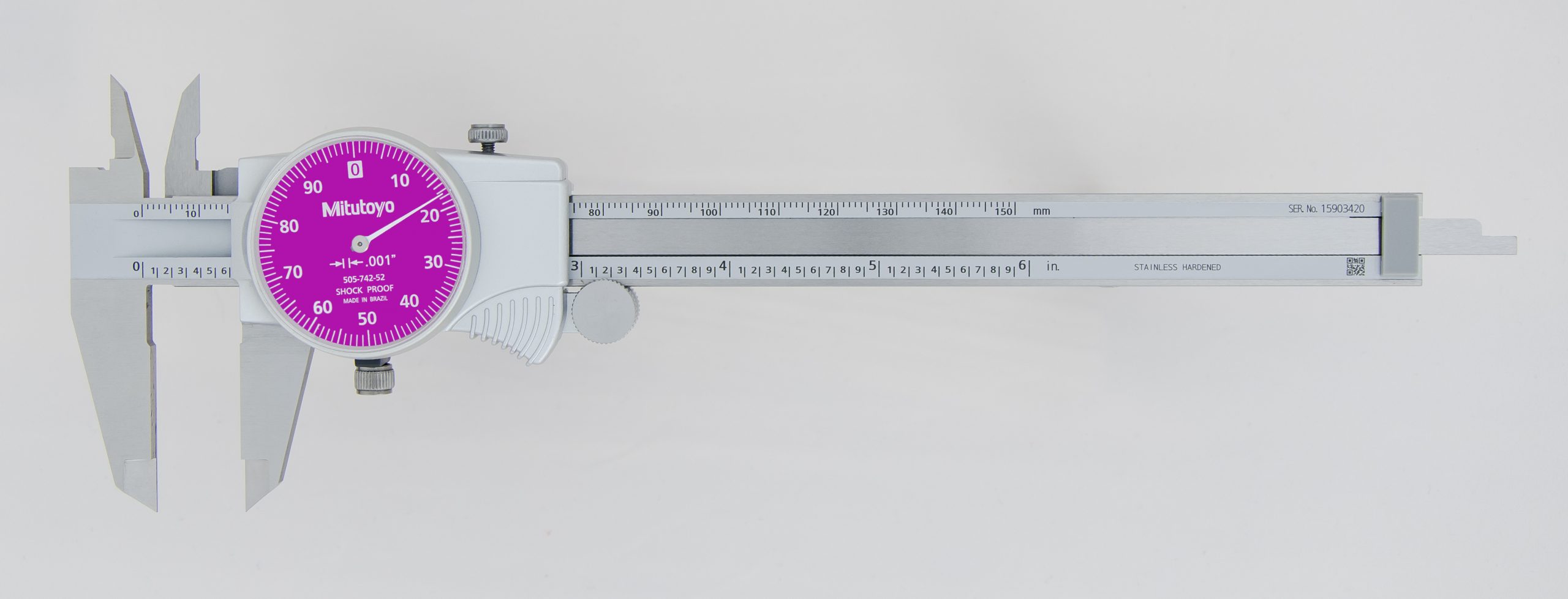 Mitutoyo 50574252J Dial Caliper, .1 in/ Rev, (0100), Purple Dial, 0