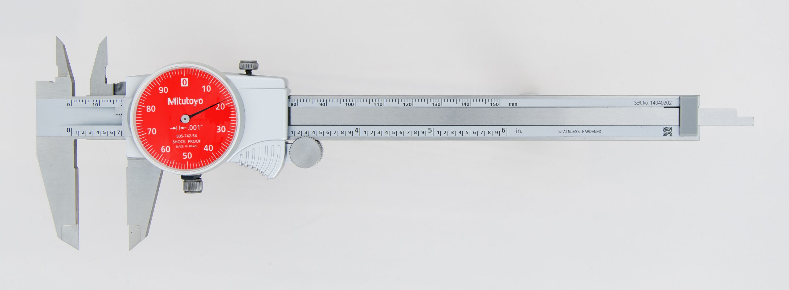 Mitutoyo 50574254J Dial Caliper, .1 in/ Rev, (0100), Red Dial, 06