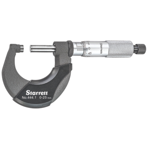 Starrett 444.1MXRL-25 Ratchet Thimble Outside Micrometer, 0-25mm Range, 0.01mm