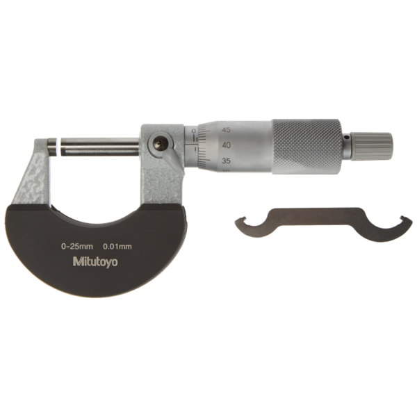Mitutoyo 102-301 Mechanical Outside Micrometer, Ratchet Stop, 0-25mm