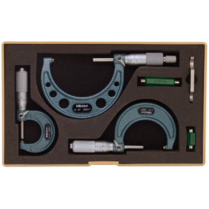 Mitutoyo 103-922 Outside Micrometer Set with Standards, Ratchet Stop, 0-3"