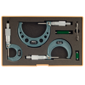 Mitutoyo 103-929 Outside Micrometer Set with Standards, Ratchet Stop, 0-3"