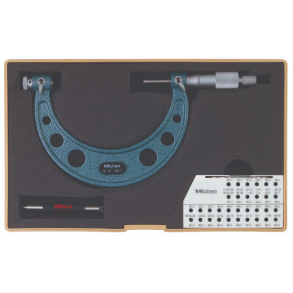 Mitutoyo 126-140 Mechanical Screw Thread Micrometer, Ratchet Stop, 3-4”