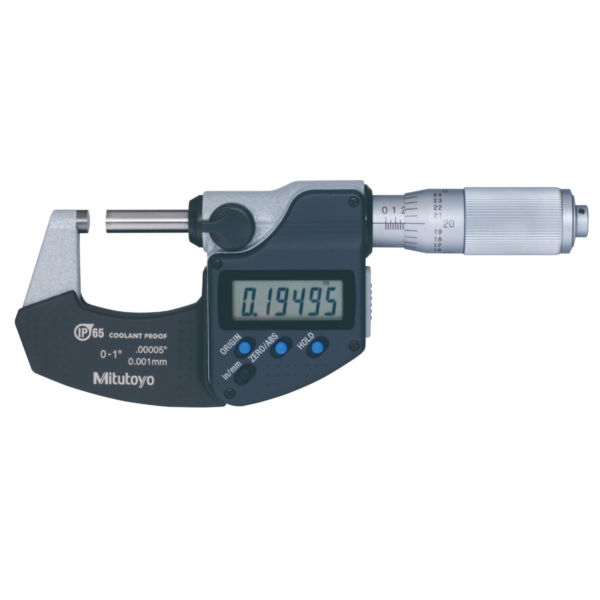 Mitutoyo 293-335-30 Digimatic IP65 Outside Micrometer with SPC Output, Friction Thimble, 0-1"