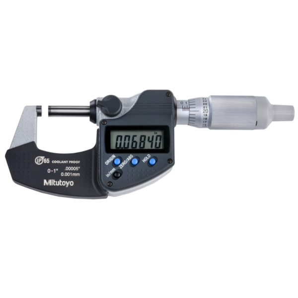 Mitutoyo 293-344-30 Digimatic IP65 Outside Micrometer, Ratchet Thimble, 0-1"/0-25.4mm