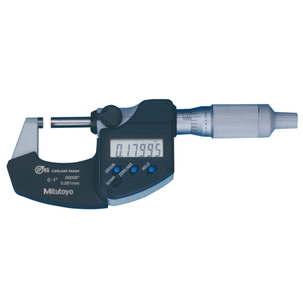 Mitutoyo 293-349-30 Digimatic IP65 Outside Micrometer, Ratchet Thimble, 0-1"/0-25.4mm