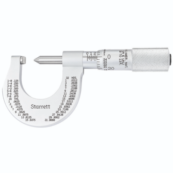 Starrett 575DP Double V-Anvil Screw Thread Micrometer, 0-1” Range