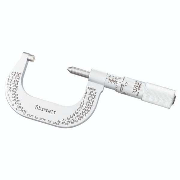 Starrett 585FP Double V-Anvil Screw Thread Micrometer, 1-2” Range